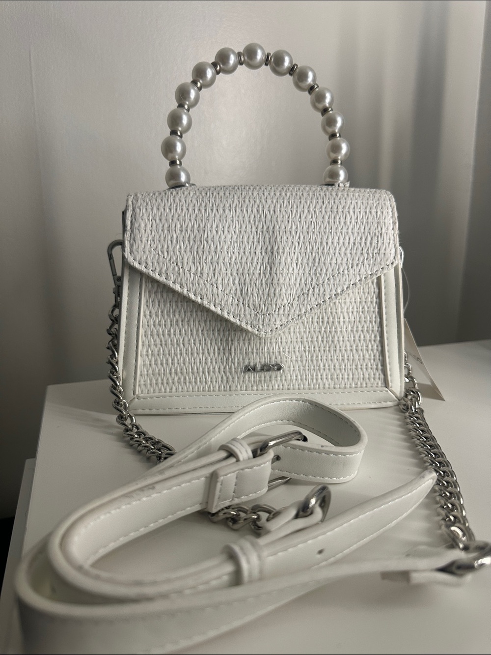 Aldo Pearl-Handle White Mini Crossbody Bag